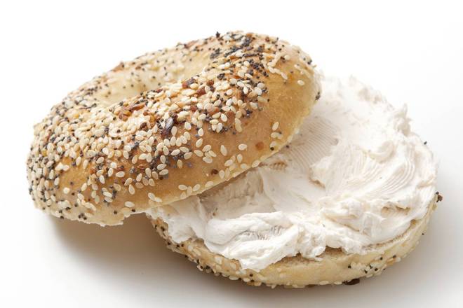 Order Toasted Everything Bagel with Cream Cheese food online from Cali Shakes & Juice Bar store, Jersey City on bringmethat.com