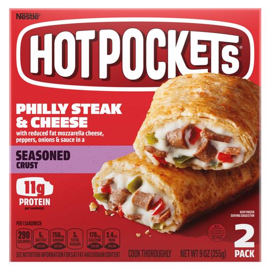 Order Hot Pockets Frozen Seasoned Crust Angus Beef Philly Steak & Cheese 2ct 9oz food online from Everyday Needs by Gopuff store, La Quinta on bringmethat.com