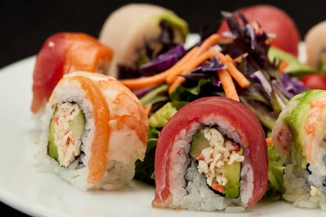 Order RAINBOW ROLL* food online from RA Sushi store, Leawood on bringmethat.com