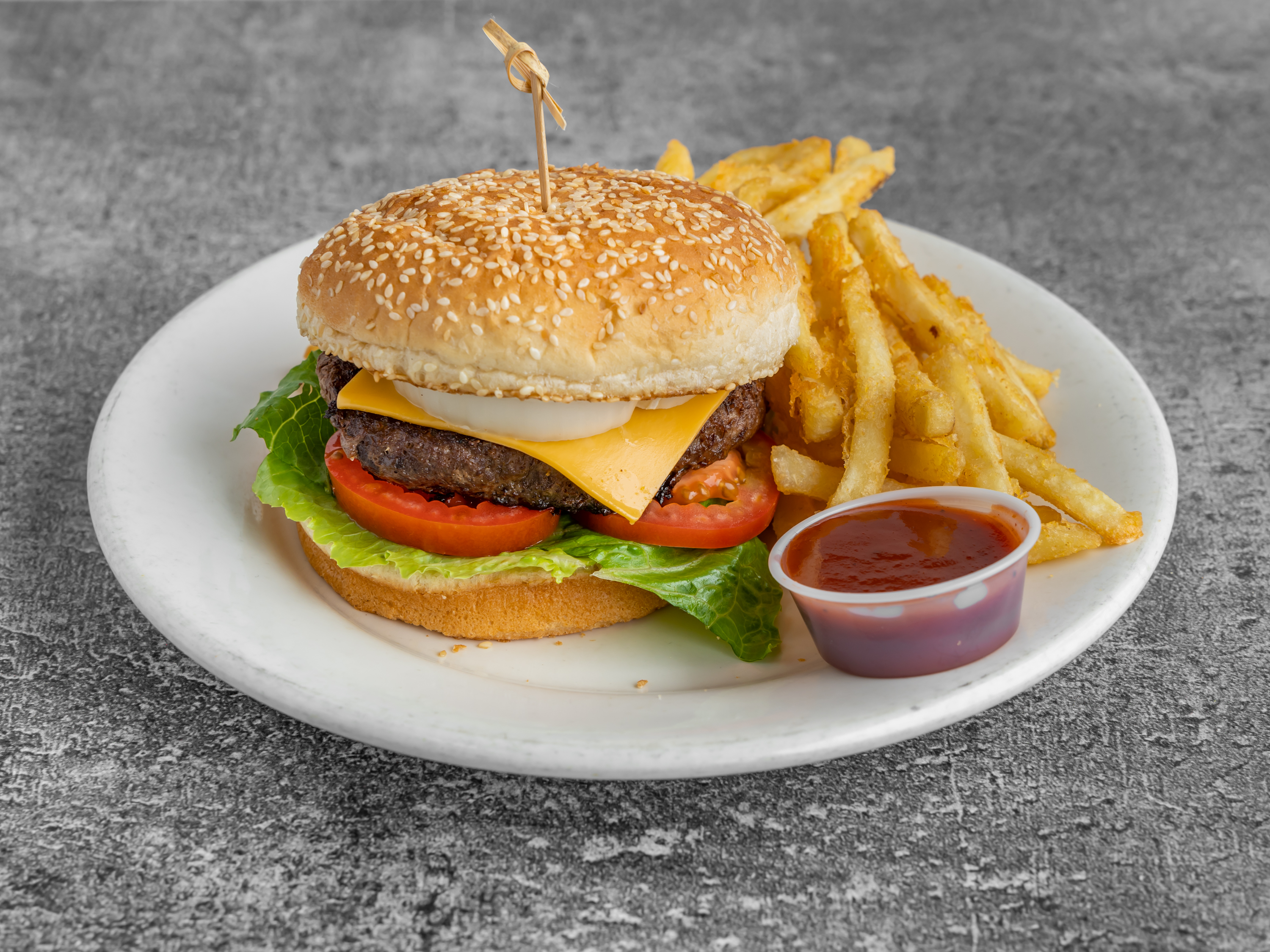 Order Deluxe Cheese Burger F/F food online from La Pizzeria Del Sabor store, Yonkers on bringmethat.com