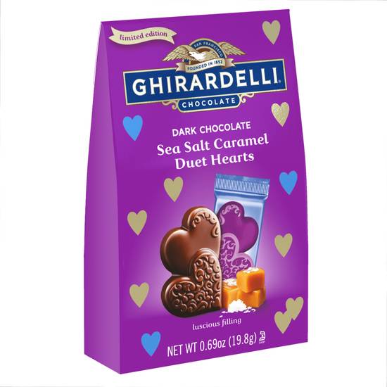 Order Ghirardelli Dark Chocolate Sea Salt Caramel Duet Hearts Gift, .69 Oz Bag food online from CVS store, WOODSTOCK on bringmethat.com