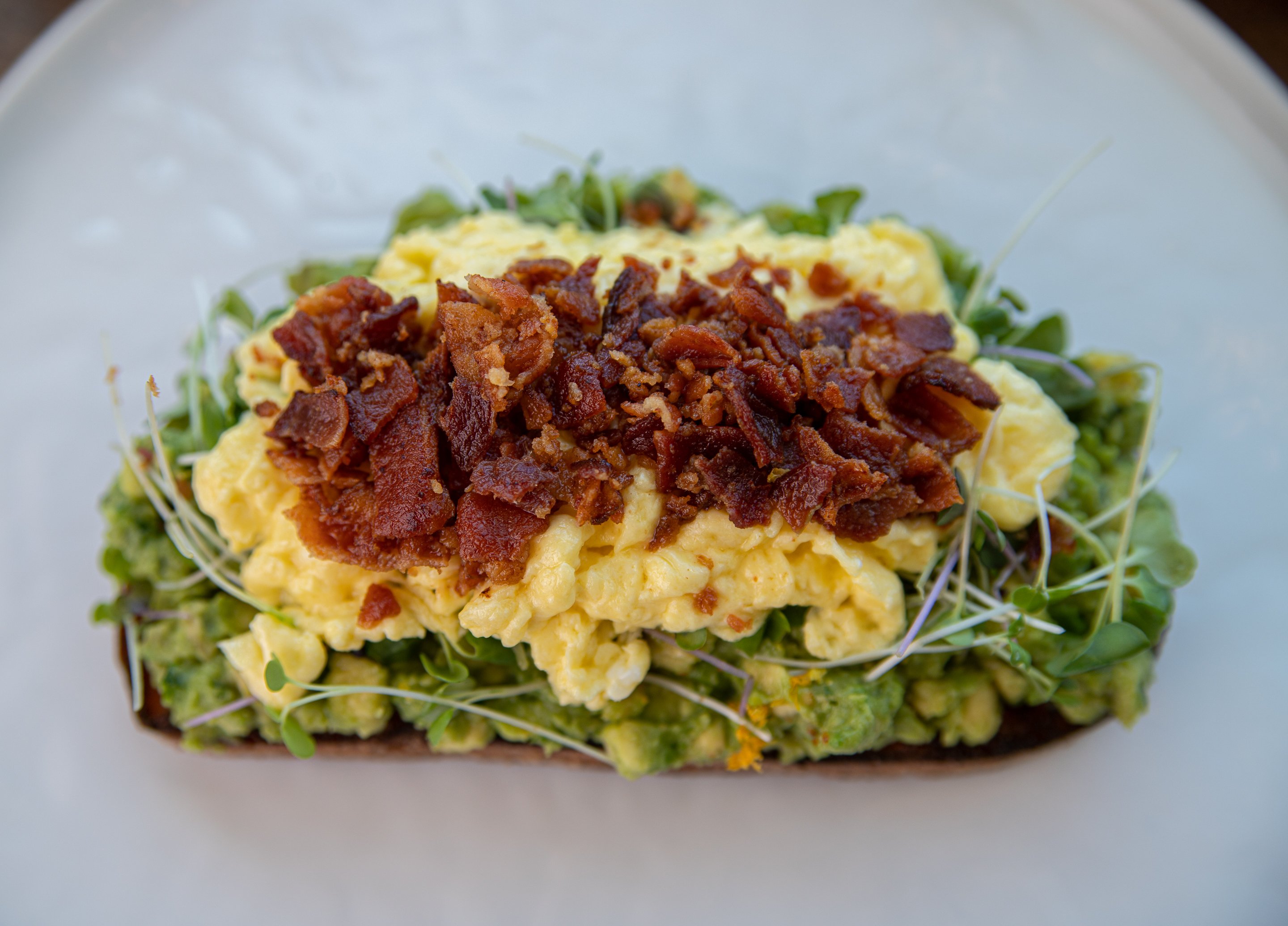 Order Bacon Scrambled Avocado Toast food online from Blue Bean Cafe store, Smithtown on bringmethat.com