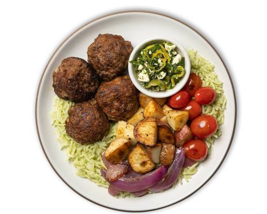 Order Greek Meatball Bowl with Olives and Herbs food online from Snap Kitchen store, Dallas on bringmethat.com