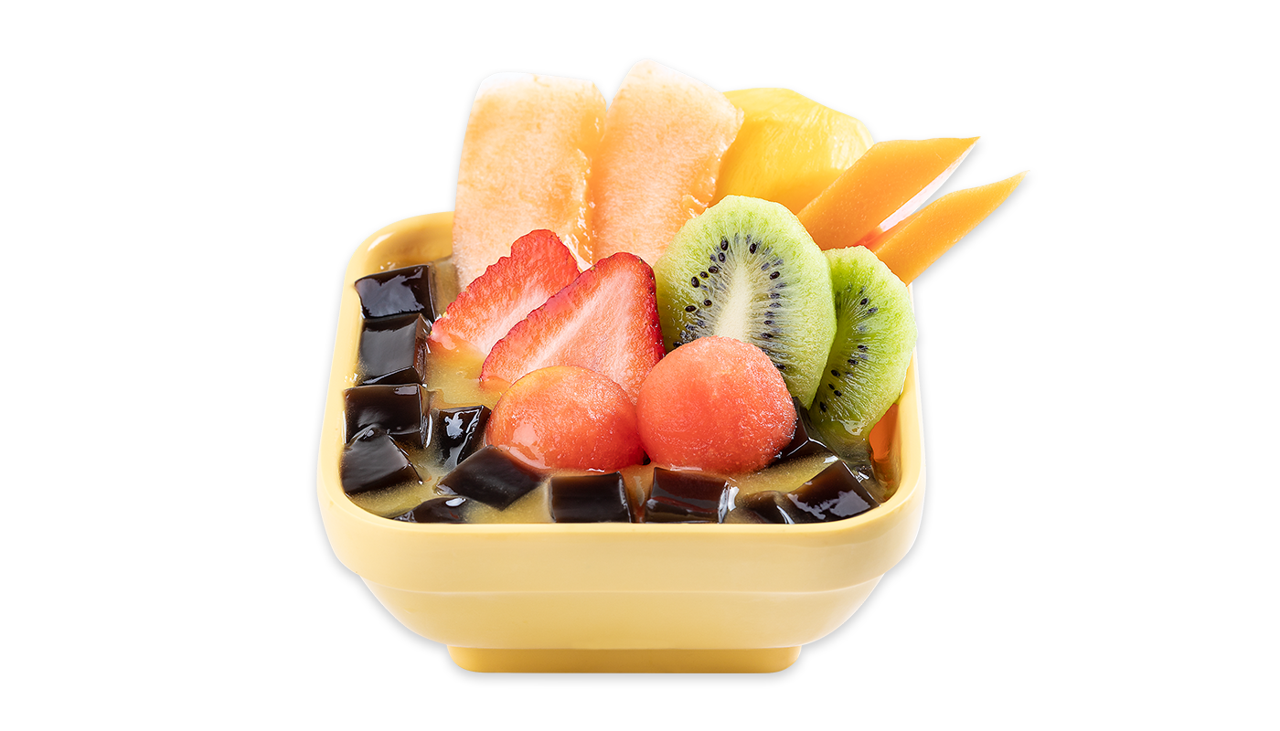 Order G2. Mixed Fruits Grass Jelly with Mango Juice food online from Sweethoney Dessert store, Colma on bringmethat.com