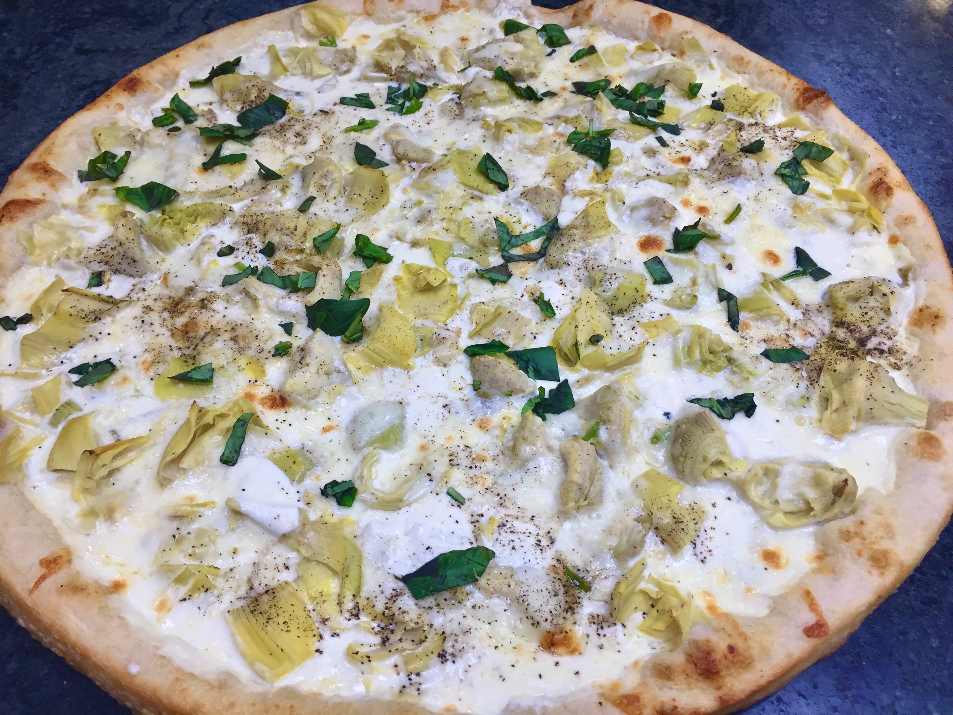 Order Artichoke Pizza (White) food online from Mario's Pizzeria store, Oyster Bay on bringmethat.com