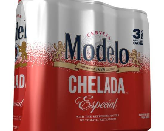 Order Modelo Chelada Especial Can Al 3Pk 24 Fld oz (3.5% ABV) food online from Ampm store, Placerville on bringmethat.com