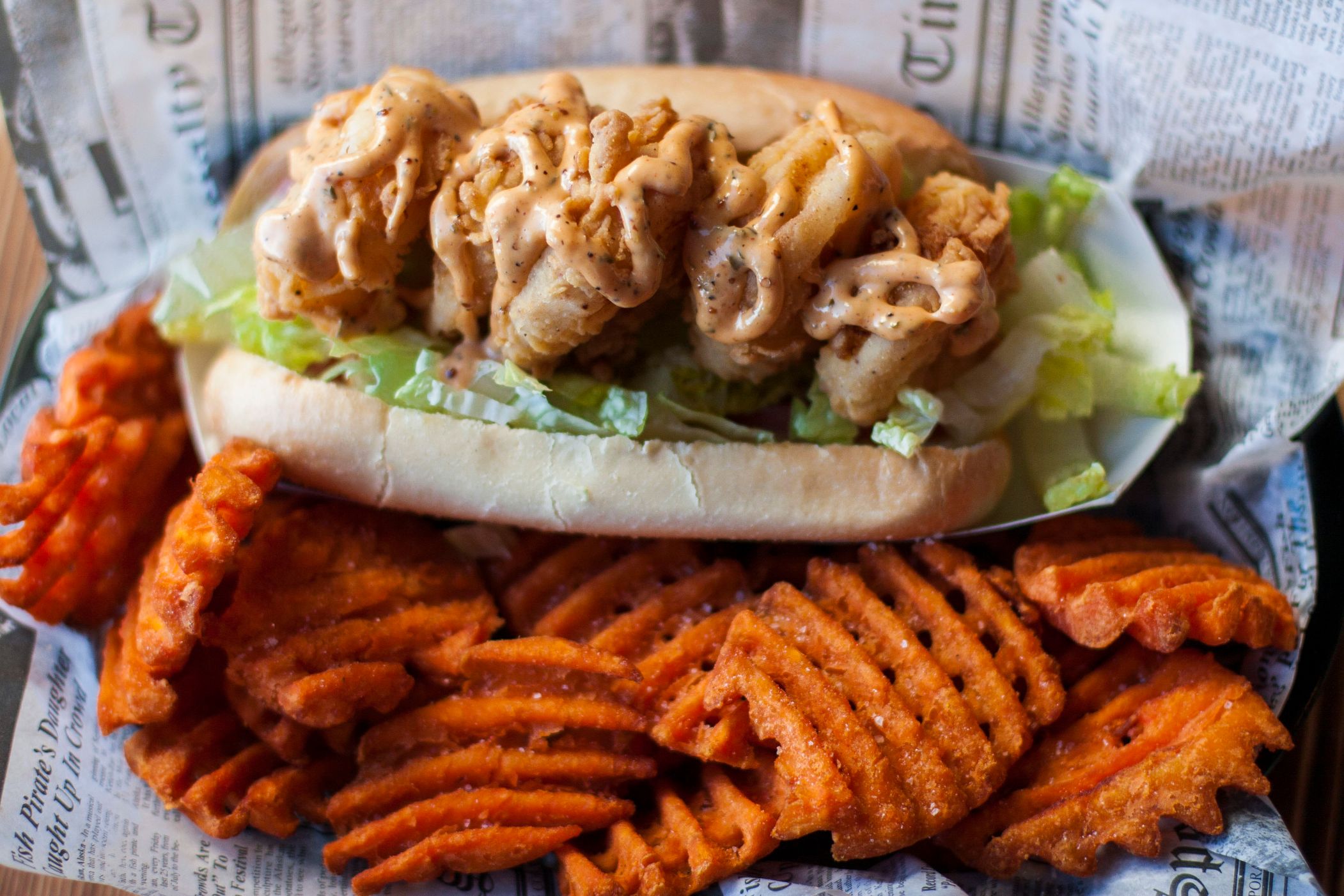 Order Shrimp Po' Boy Sandwich food online from Hook & Reel store, St. Louis on bringmethat.com