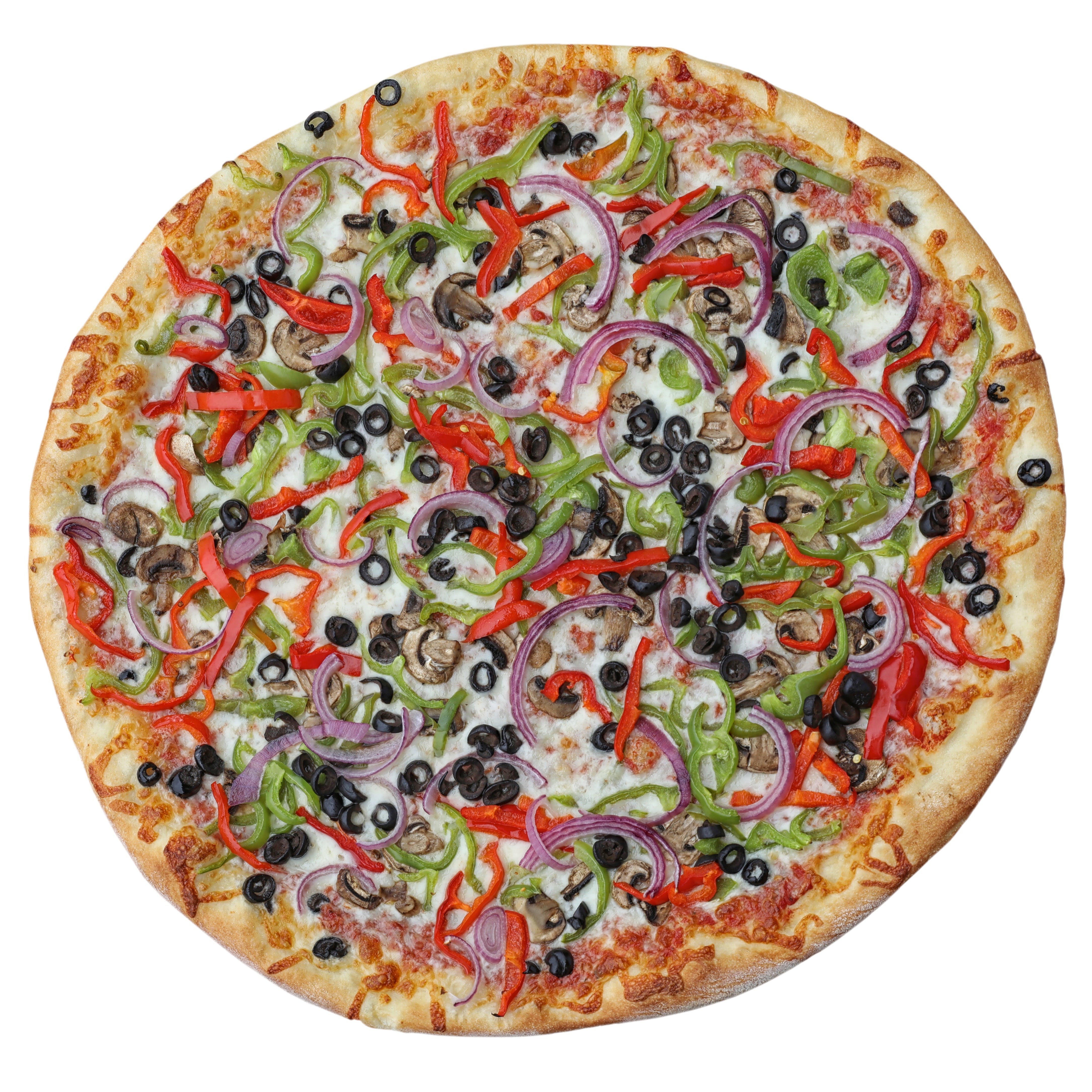 Order Veggie Deluxe Pizza (Sauce, mushroom, onion, tomato, black olive, peppers & mozzarella) - X-Large 20" food online from Zozo's N. Y. Pizza store, San Diego on bringmethat.com