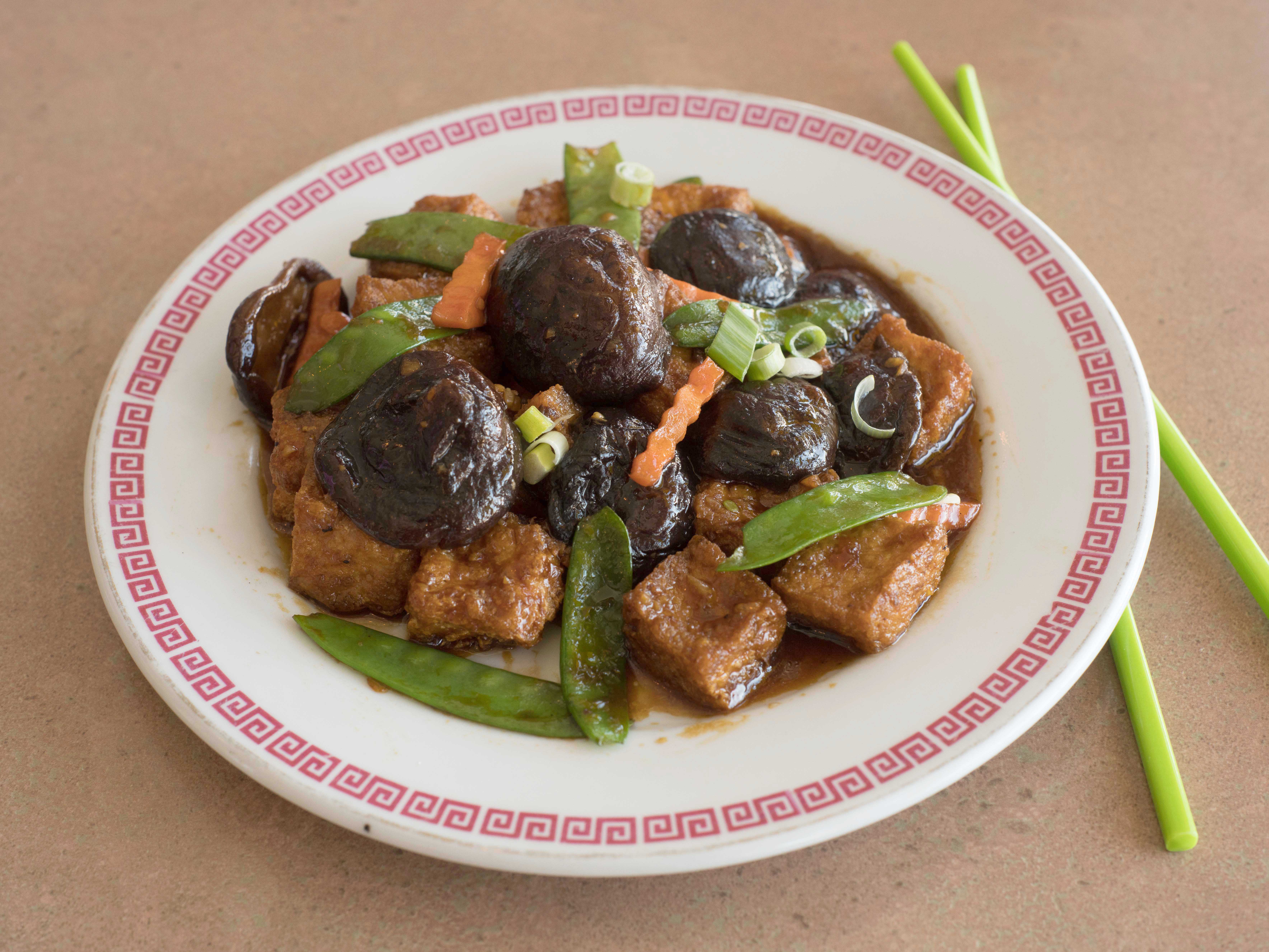 Order Tofu with Black Mushrooms and Chinese Broccoli food online from Royal Cantonese Restaurant store, Mundelein on bringmethat.com
