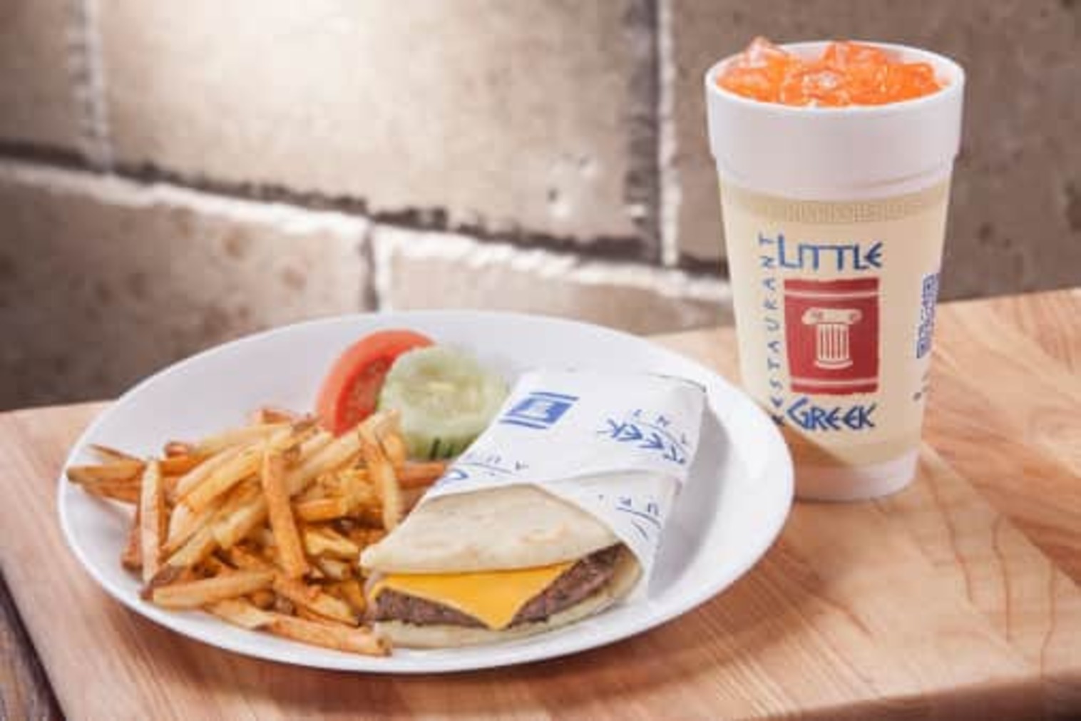 Order Kid's Pita Cheese Burger with Fries food online from Little Greek Fresh Grill store, Youngstown on bringmethat.com