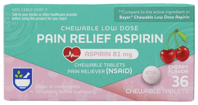 Order Rite Aid Adult Low Dose Aspirin Chewable Tablets 81mg Cherry (36 ct) food online from Rite Aid store, Tiffin on bringmethat.com