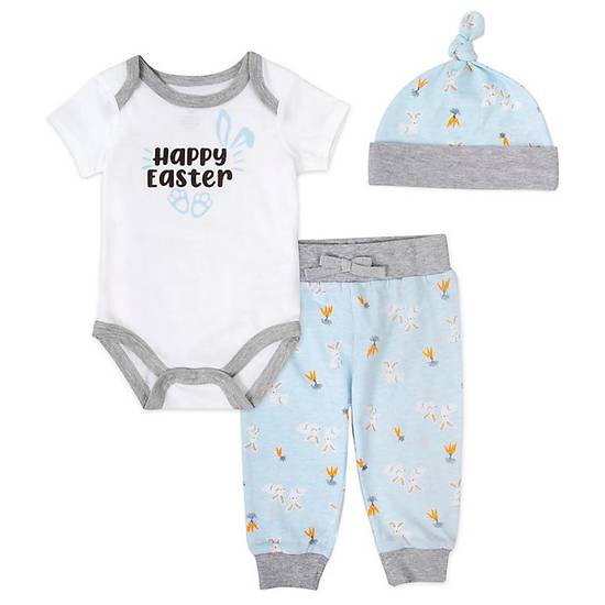 Order Willow & Wyatt Size 6M 3-Piece Easter Bunny Pant, Bodysuit, and Cap Set in White/Blue food online from Bed Bath & Beyond store, Lancaster on bringmethat.com