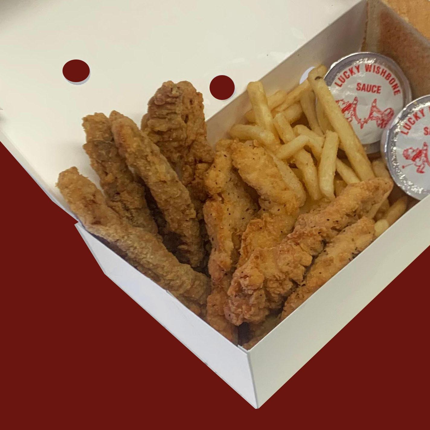 Order 4 Chicken Fingers & 4 Steakfingers Dinner food online from Lucky Wishbone store, Tucson on bringmethat.com