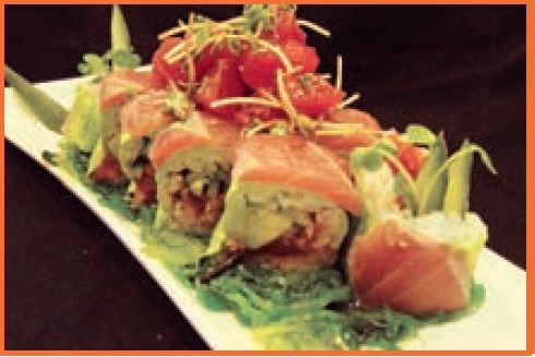 Order Spicy Rainbow Roll food online from Little Madfish store, Redwood City on bringmethat.com