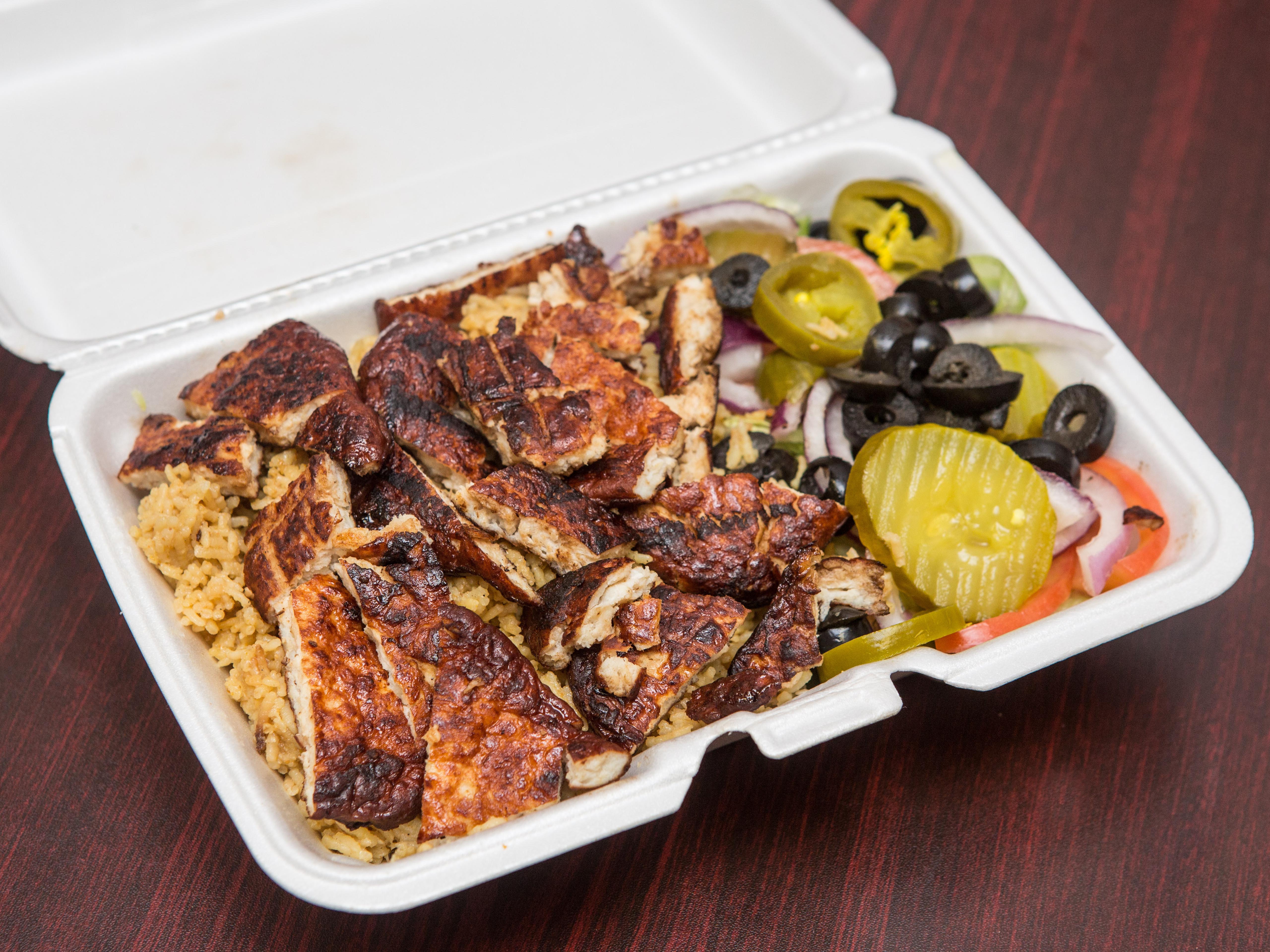 Order Grilled Chicken with Rice and Salad food online from Rashel crown fried chicken store, brooklyn on bringmethat.com