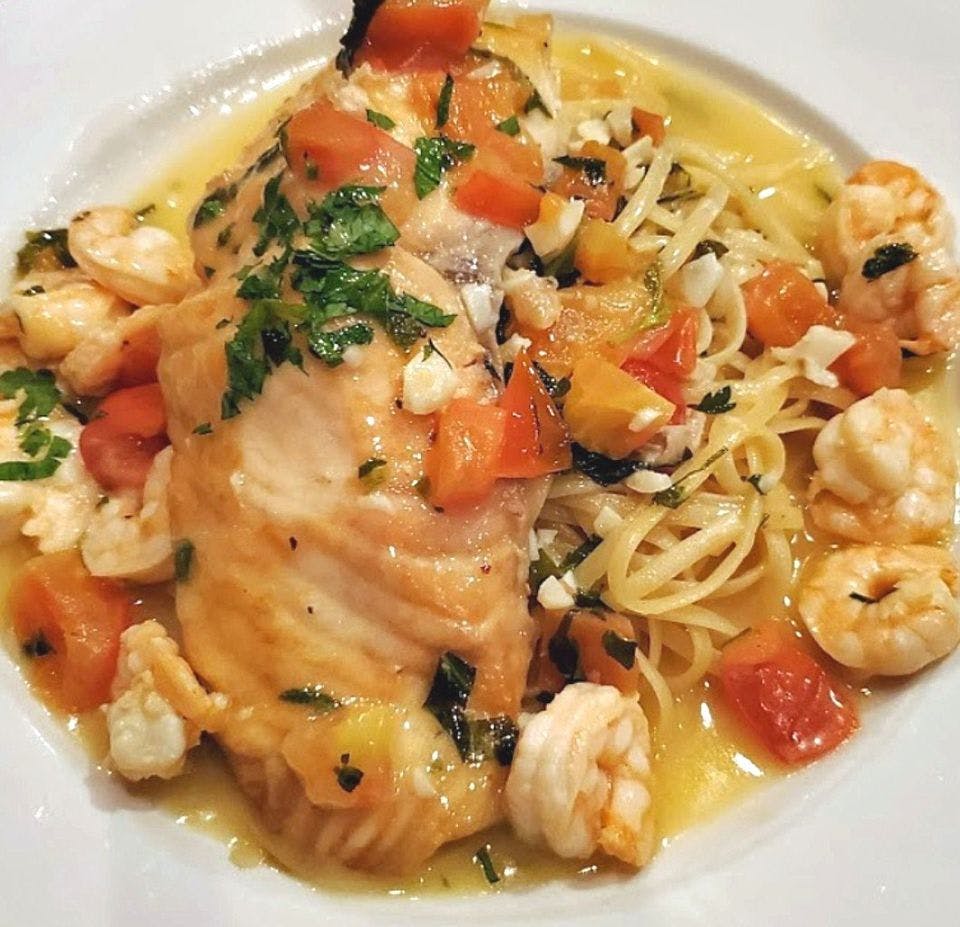 Order Salmon Scampi - Dinner food online from Lamberti's Tutti Toscani store, Cherry Hill on bringmethat.com