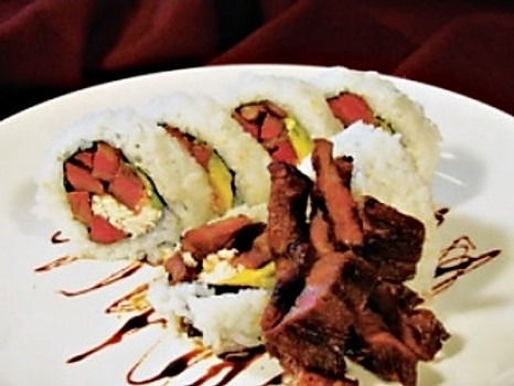 Order BR3. New York Steak Roll food online from Hoshi Sushi store, Fullerton on bringmethat.com