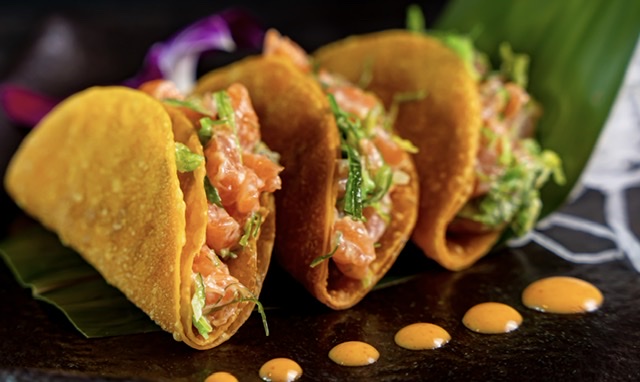 Order Salmon Taco food online from Kinha Sushi store, Garden City on bringmethat.com