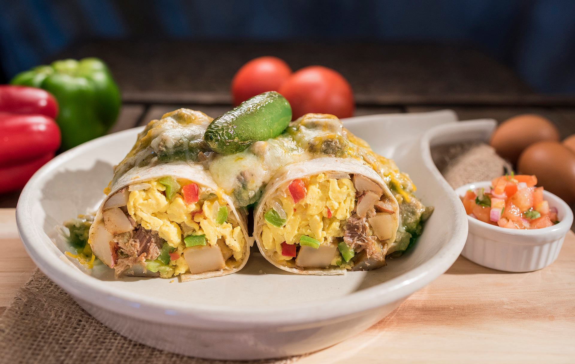 Order Chile Verde Burrito food online from Perko Cafe Grill store, Modesto on bringmethat.com