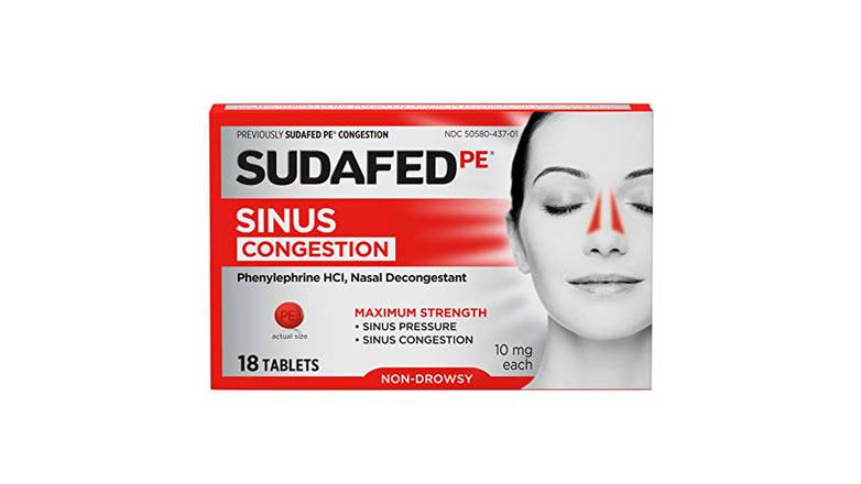 Order Sudafed Pe Sinus Congestion Maximum Strength Non-Drowsy Decongestant Tablets - 18 ct food online from Route 7 Food Mart store, Norwalk on bringmethat.com