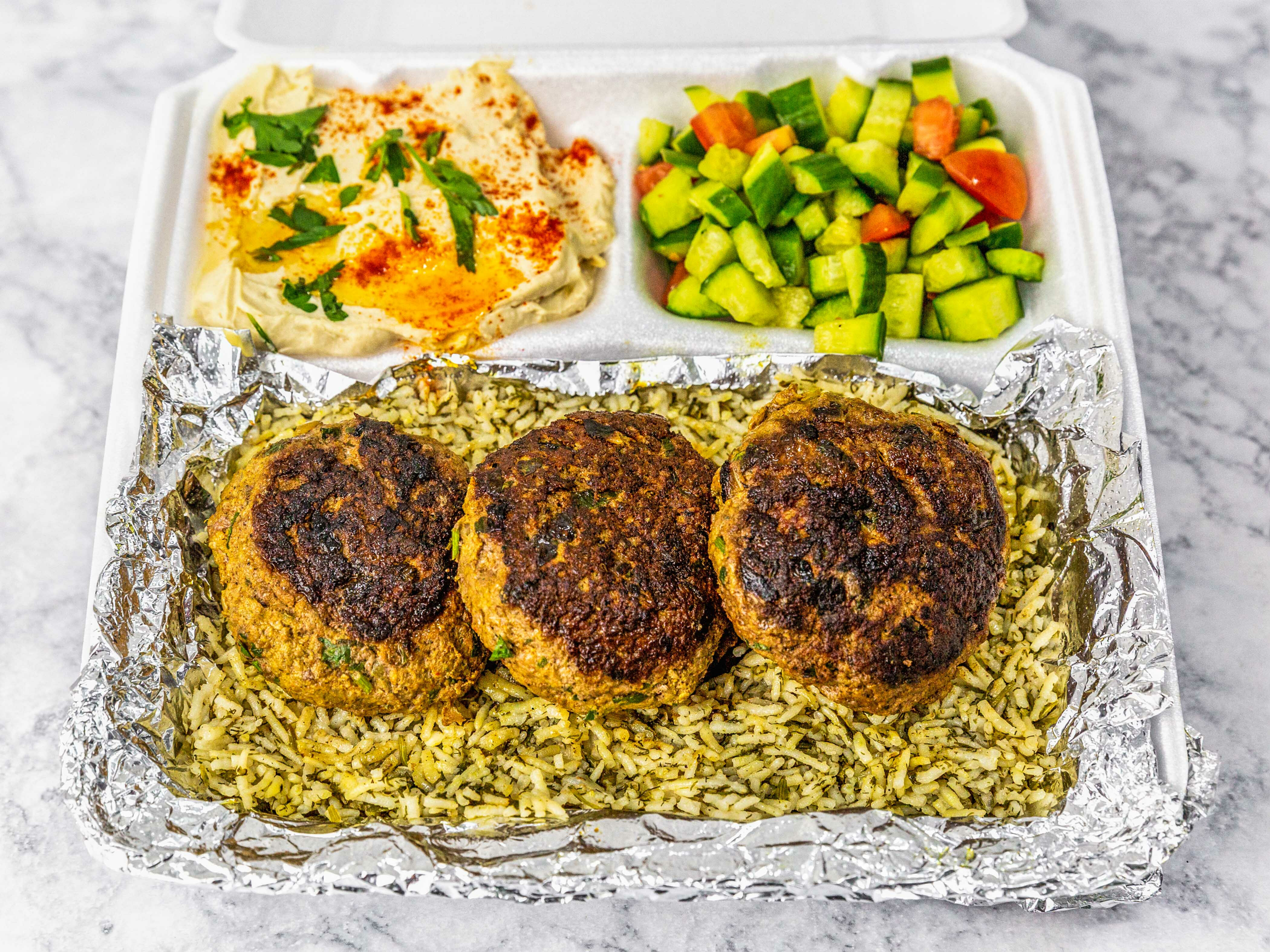 Order Lule Kabob Signature Lunch Special food online from Rabbi's Daughter store, Los Angeles on bringmethat.com