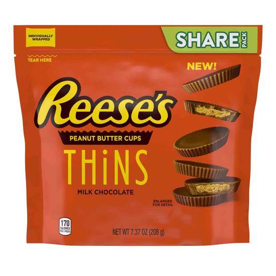 Order Reese's Thins Peanut Butter Cups Milk Chocolate (7.37 oz) food online from Rite Aid store, Eugene on bringmethat.com