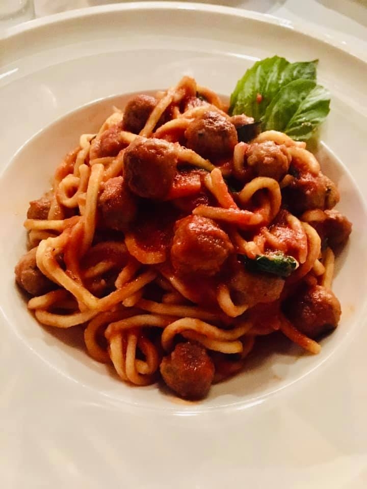 Order "Spaghetti + Meatballs" food online from Pizzeria Monzu store, Las Vegas on bringmethat.com