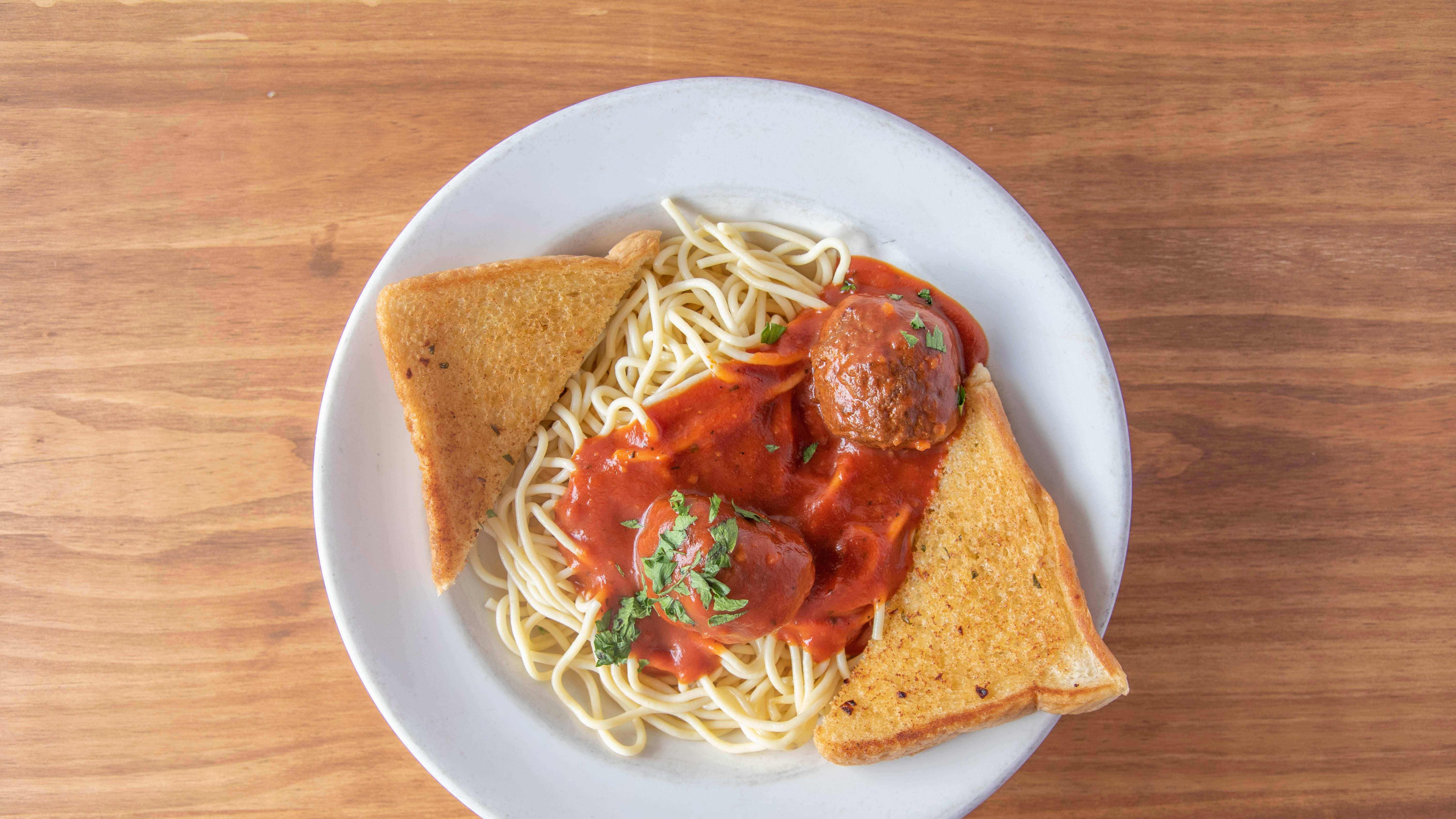 Order Spaghetti with 2 Meatballs food online from John's Diner store, New Cumberland on bringmethat.com
