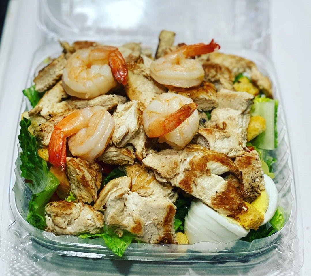 Order Land & Sea Salad - Salad food online from Shef's Pizza & Deli store, Philadelphia on bringmethat.com