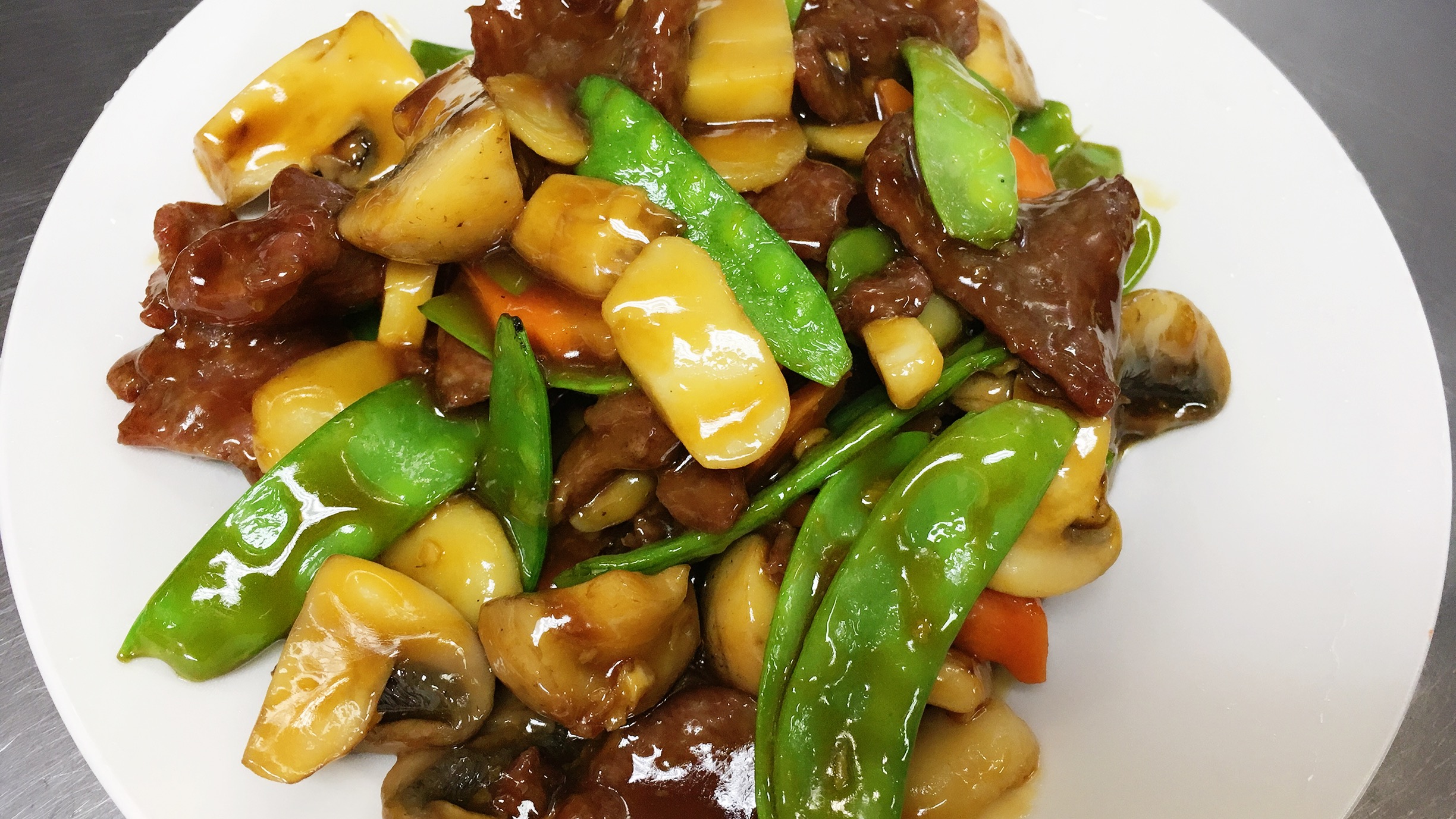Order Beef with Snow Peas food online from Little Basil store, Bryn Mawr on bringmethat.com