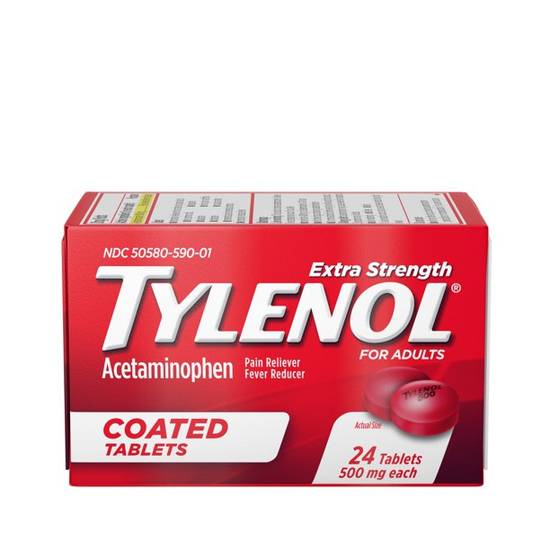 Order Tylenol Extra Strength Coated Tablets With Acetaminophen 24 Count food online from Deerings Market store, Traverse City on bringmethat.com
