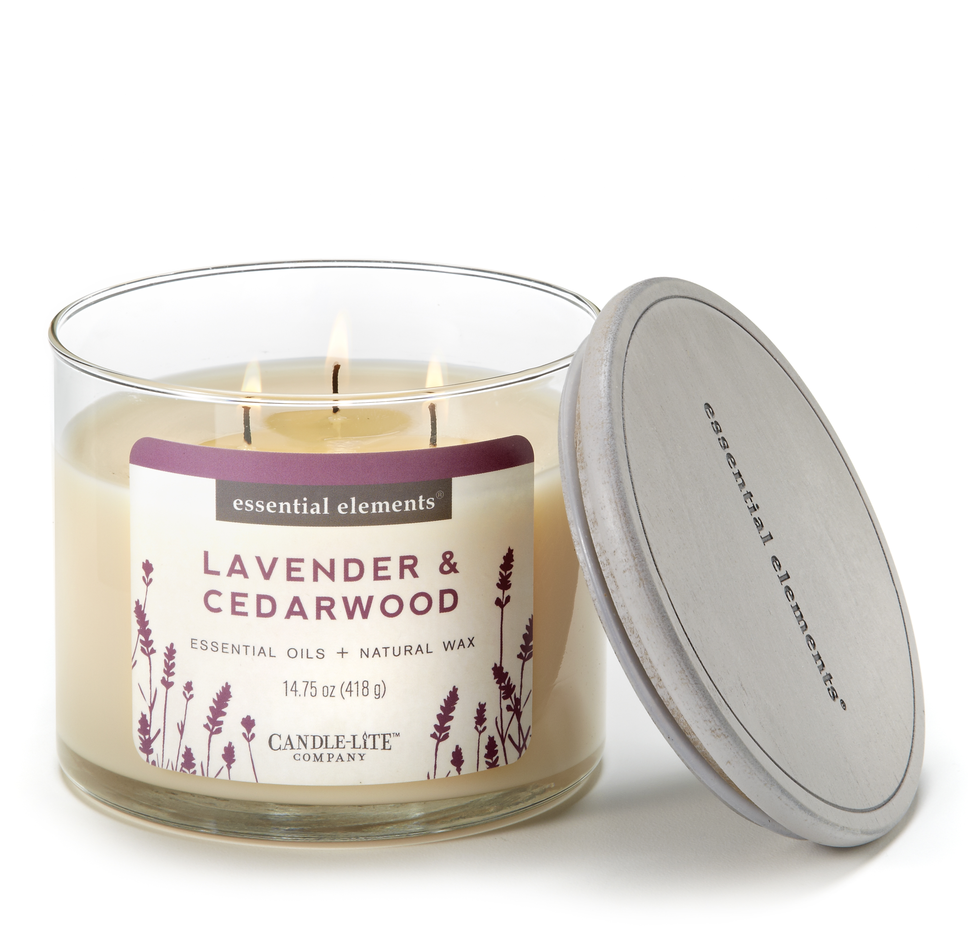 Order Essential Elements Scented Essential Oils 3-Wick Candle, Lavender & Cedarwood - 14.75 oz food online from Rite Aid store, SUFFOLK on bringmethat.com