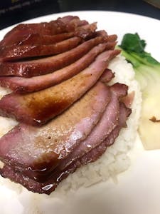 Order 34. Honey Roast Pork on Rice-蜜汁叉烧饭 food online from Tasty Cafe Restaurant store, Davie on bringmethat.com