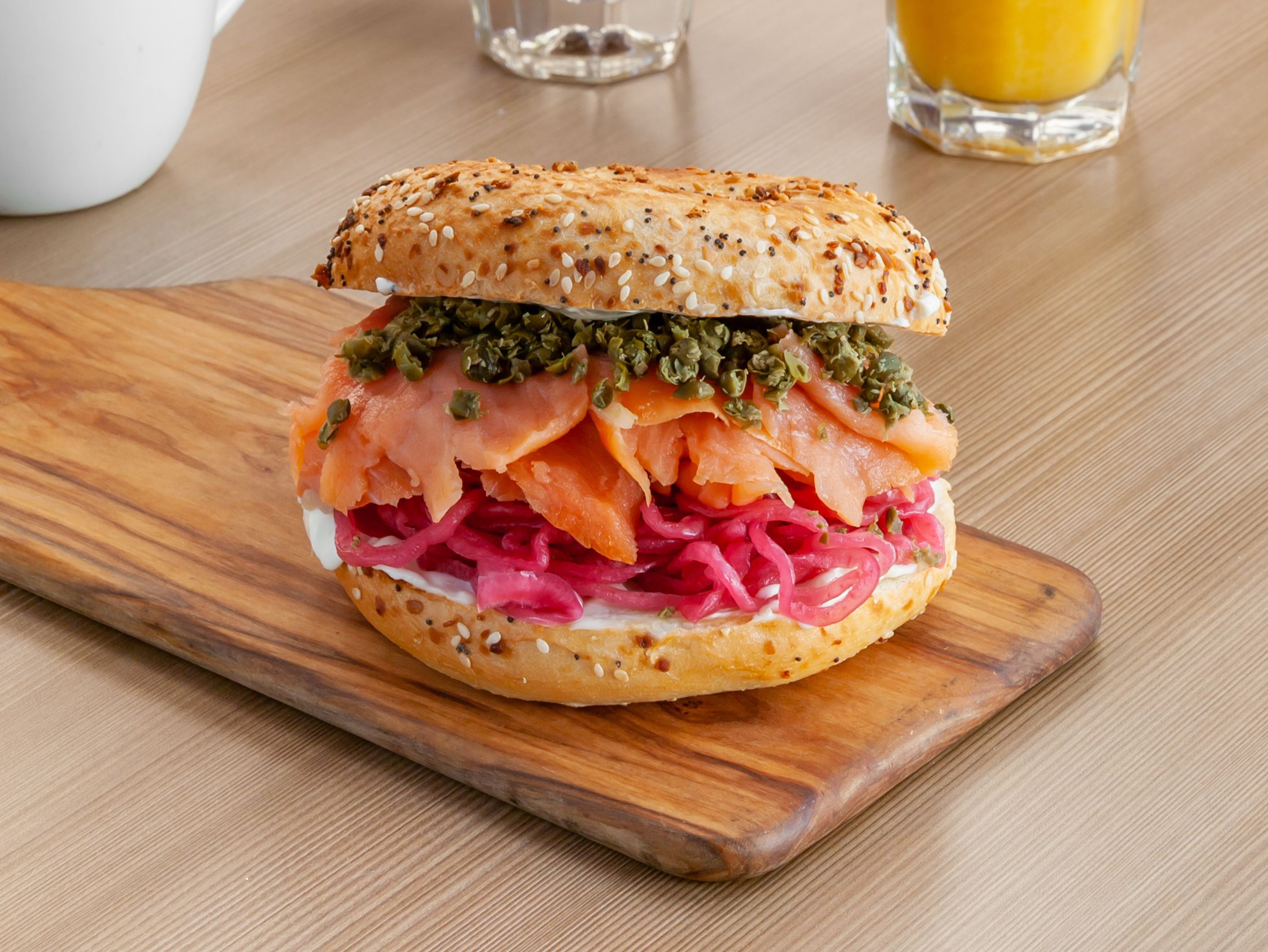 Order Bagel & Lox Sandwich food online from Base Cafe store, Chicago on bringmethat.com
