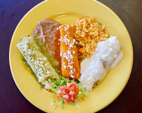Order D. Trio Enchiladas food online from Carlos Mexican Restaurant store, Westland on bringmethat.com