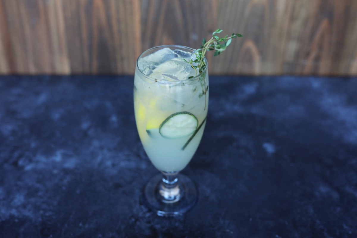 Order Cucumber Thyme Lemonade food online from Lazy Dog Restaurant & Bar store, Euless on bringmethat.com