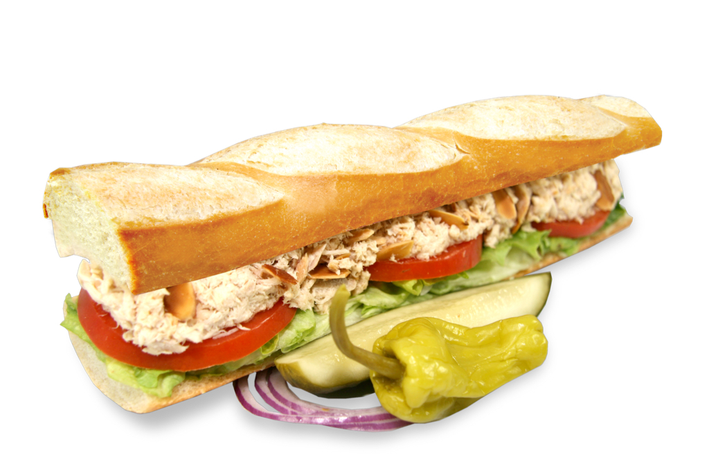 Order 28. Tuna Almond Baguette food online from Lee's Sandwiches store, Arlington on bringmethat.com