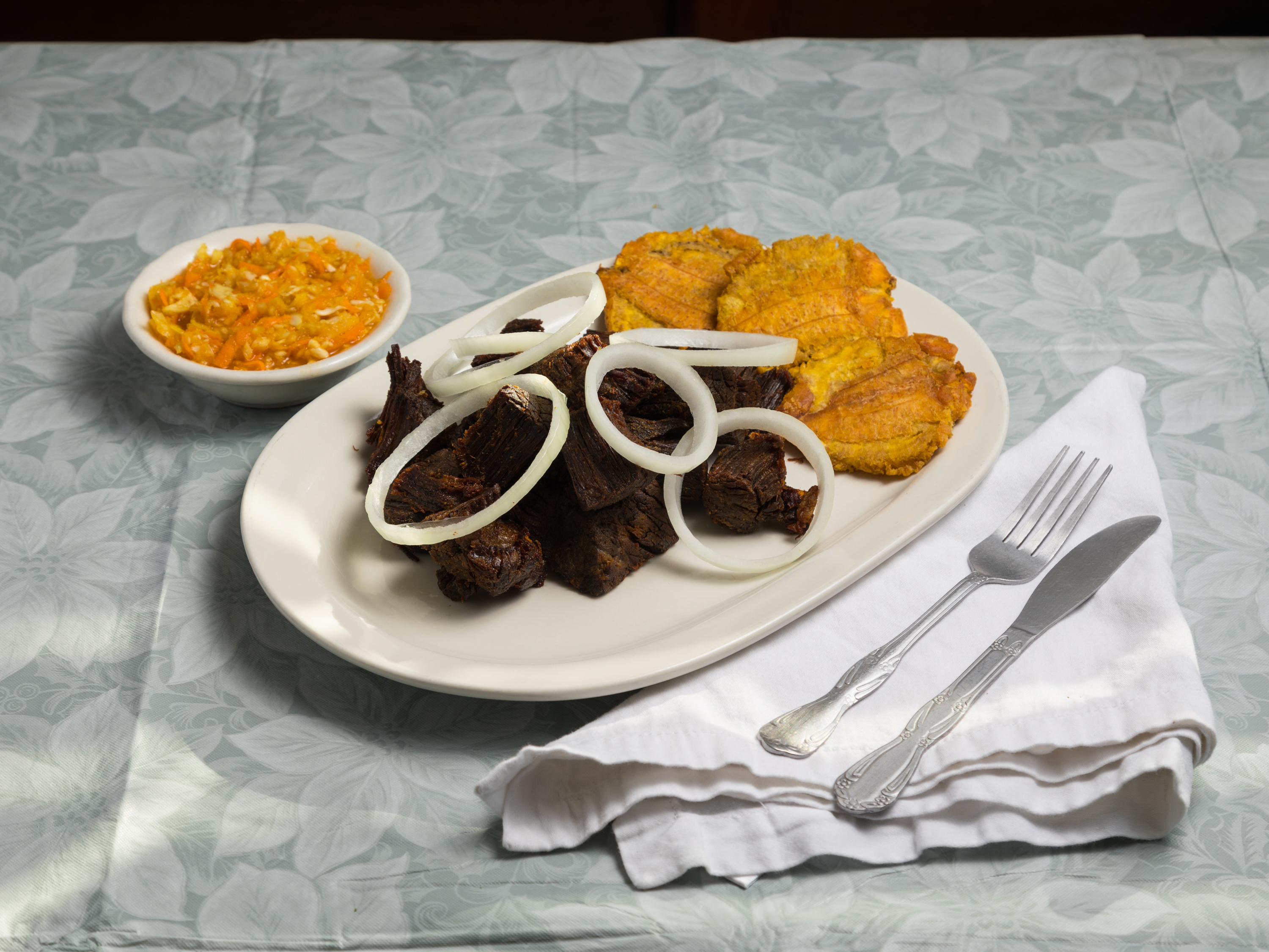 Order Fried Beef with Plantains food online from J&R Restaurant And Bakery store, Malden on bringmethat.com