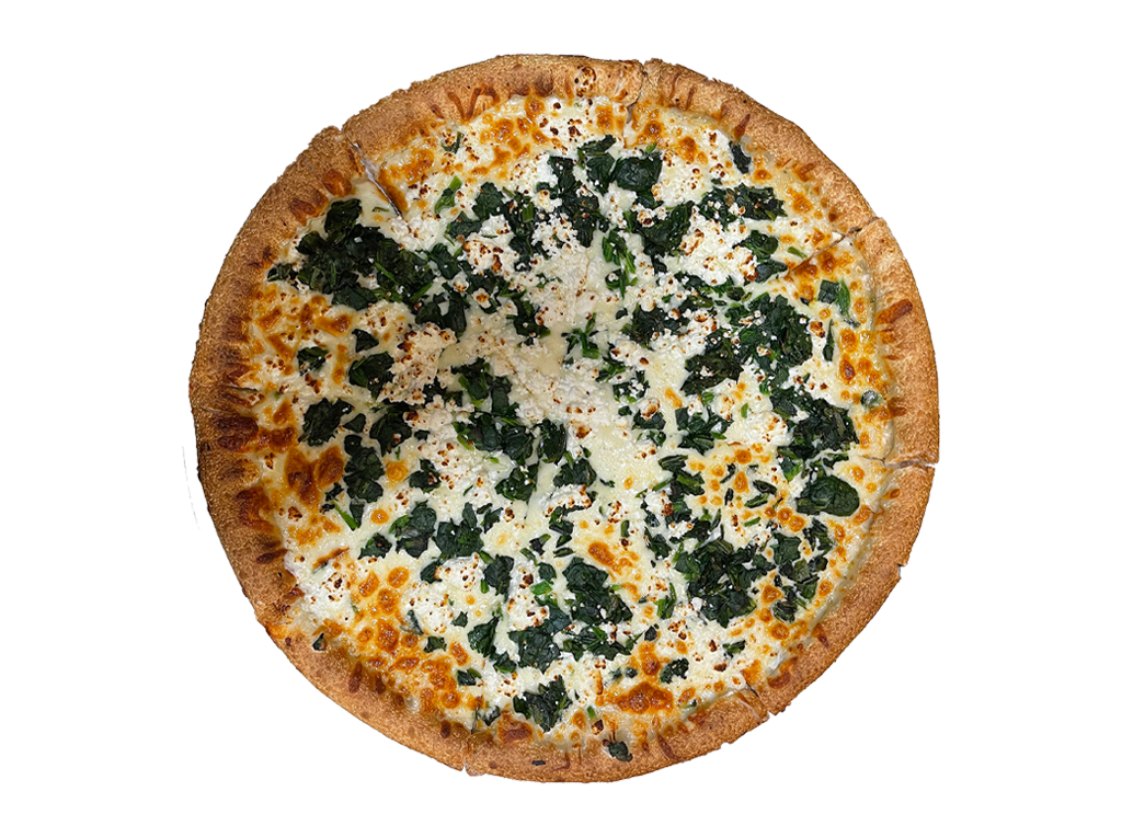 Order Spanakopita White Pizza food online from Land of Pizza Inc store, South Boston on bringmethat.com