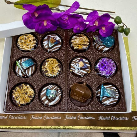 Order Purim Chocolate Dipped Biscuit & Truffle Crown Box food online from Twisted Gourmet Chocolates store, Passaic on bringmethat.com