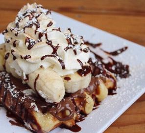 Order Banana Nutella Waffles food online from Elly's store, Chicago on bringmethat.com