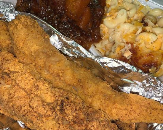 Order Fried Whiting w/ 2 Sides food online from Nellie Bellz Food Cart store, Philadelphia on bringmethat.com