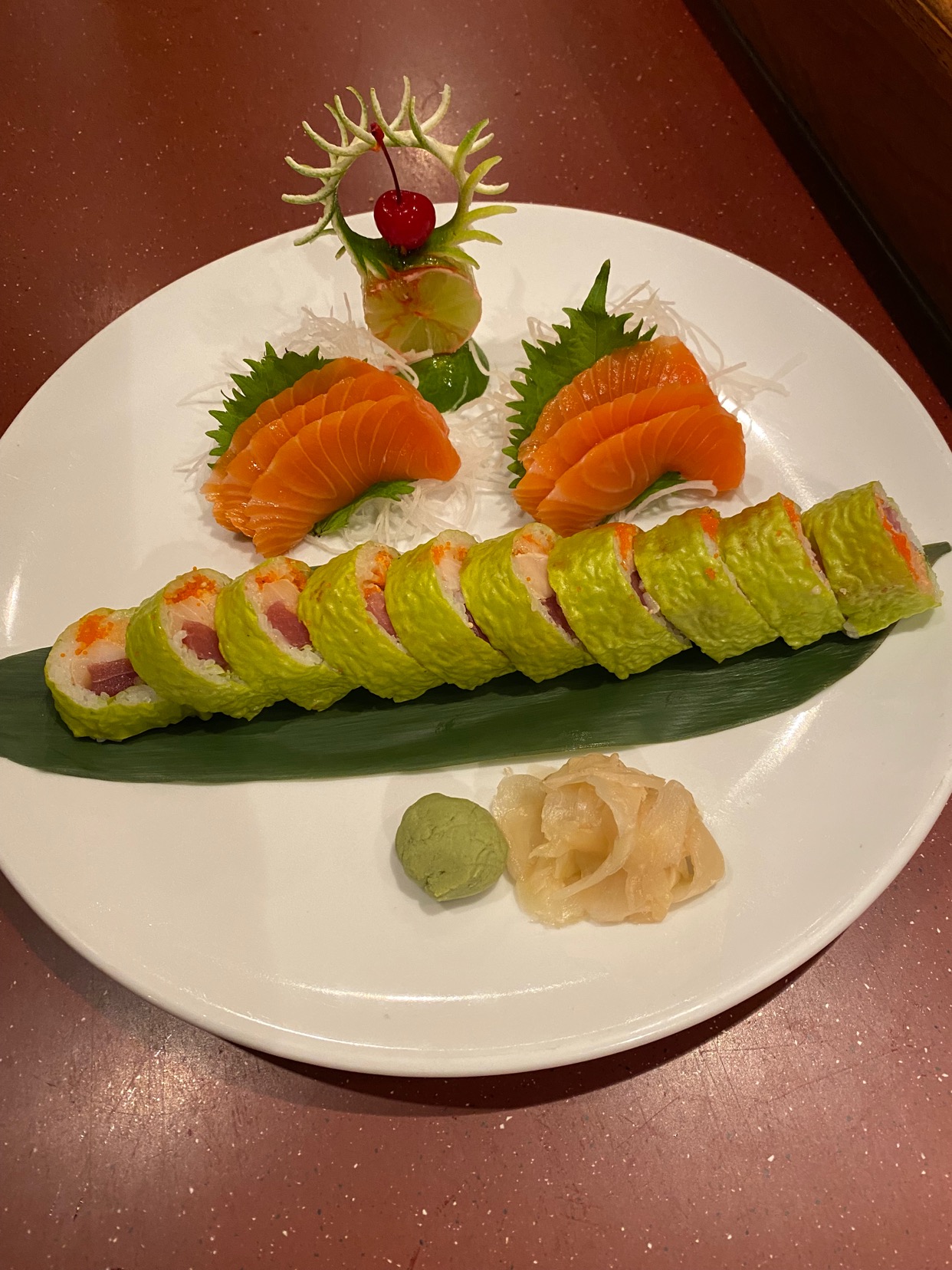 Order Shrek Roll food online from Asahi Japanese Hibachi Steak House and Sushi Bar store, Manasquan on bringmethat.com