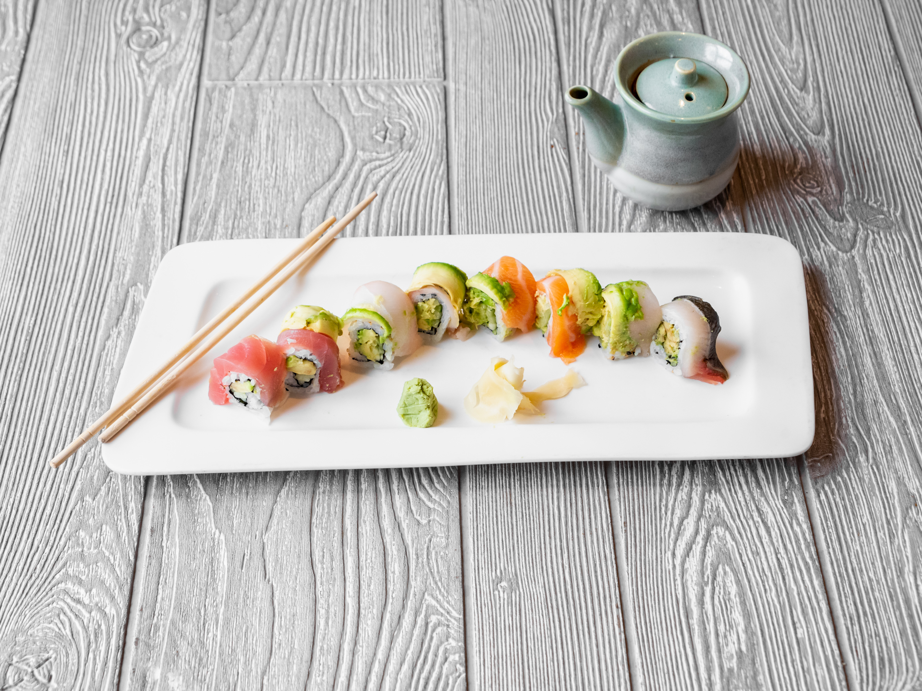 Order Rainbow Special Maki food online from Samurai Japanese Restaurant store, Bryn Mawr on bringmethat.com