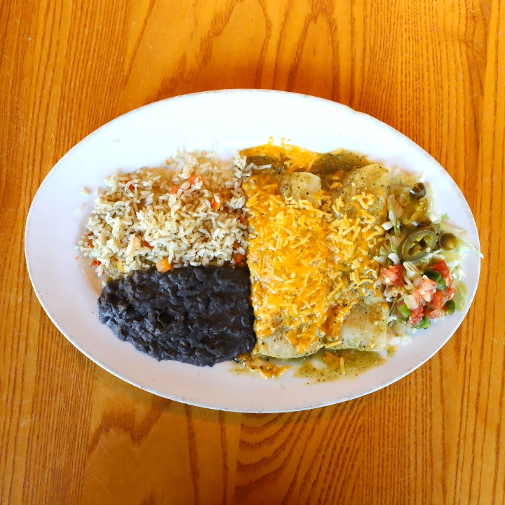 Order Enchilada Verdes Veg Chick'n food online from Roja Mexican Grill store, Omaha on bringmethat.com