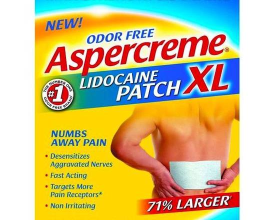 Order Aspercreme w/Lidocaine XL Patch 3 ct food online from McLean Ave Pharmacy store, Yonkers on bringmethat.com
