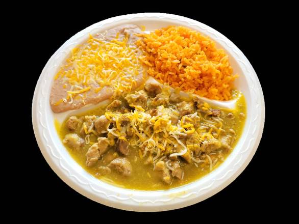 Order #21 Chile Verde Plate food online from Arsenio's Mexican Food #1 store, Clovis on bringmethat.com