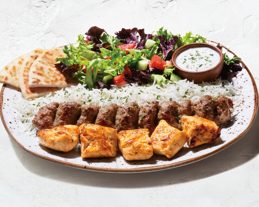 Order Chicken Kabob & Koobideh Kabob Plate food online from Luna Grill store, Carlsbad on bringmethat.com