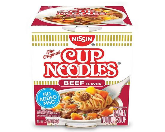 Order Nissin Cup Noodles Ramen Noodle Soup, Beef, 2.25 Ounce food online from Pacific Liquor Market store, Bell Gardens on bringmethat.com