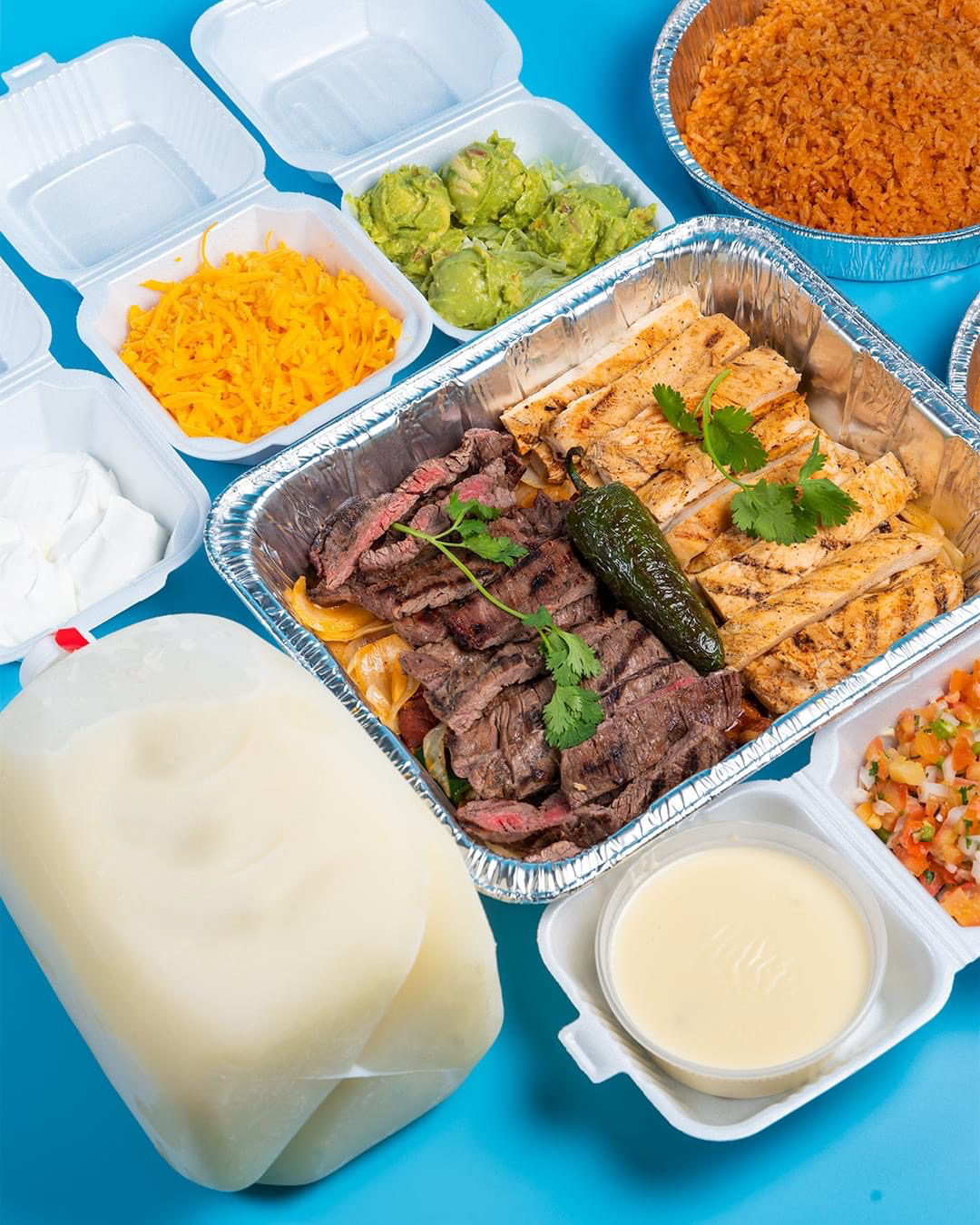 Order Fajita Party Pack for 4 food online from Mezcal Cantina Mexican Kitchen store, Shenandoah on bringmethat.com